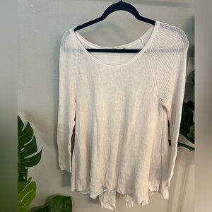 Off white loose knit summer sweater with peakaboo sheer back